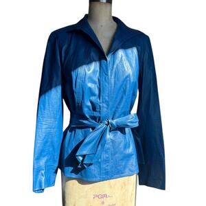 Lafayette 148 gorgeous blue leather jacket Size 6